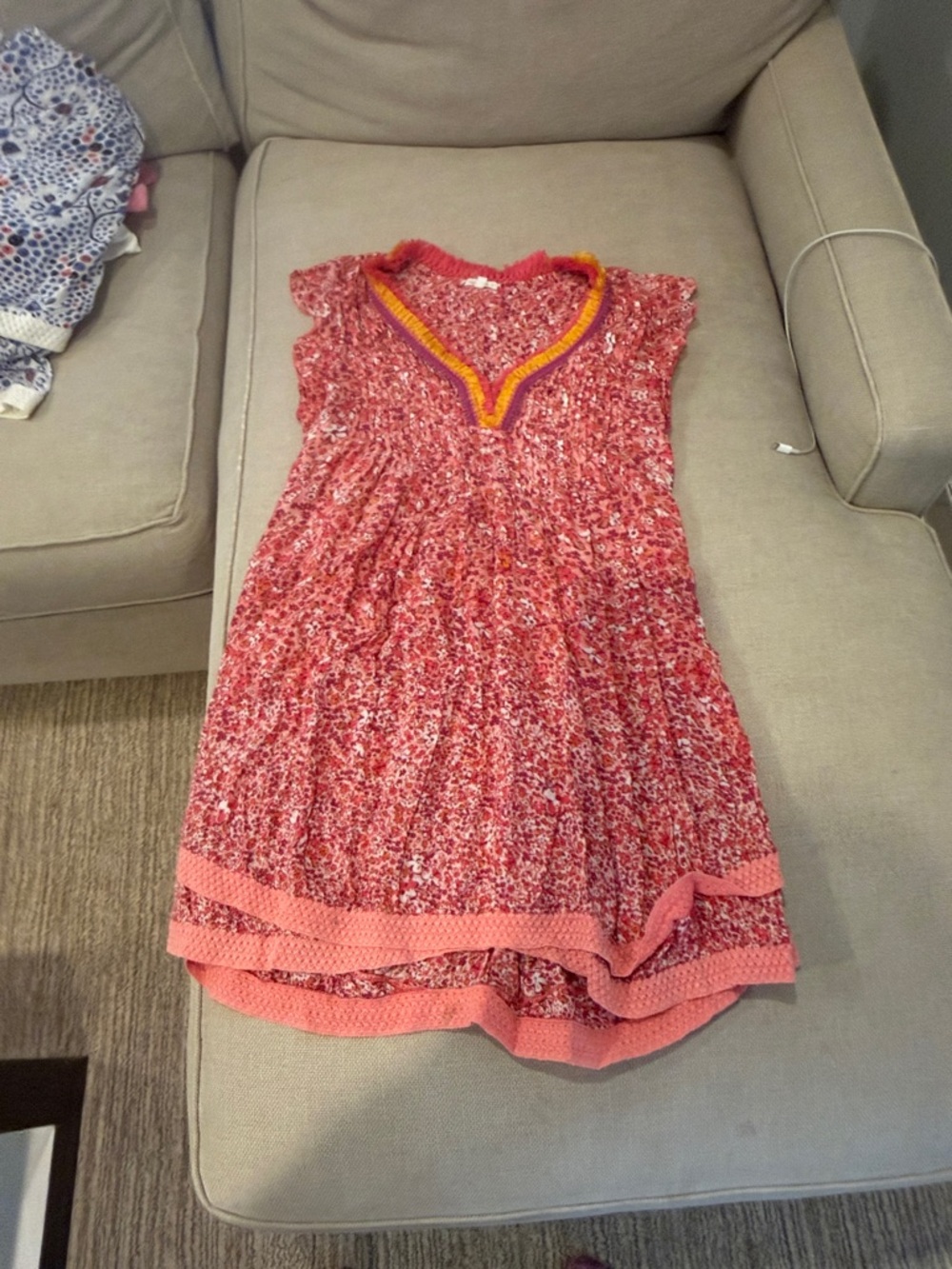 Poupette St. Barth Coral Floral V-Neck Tiered Dress
